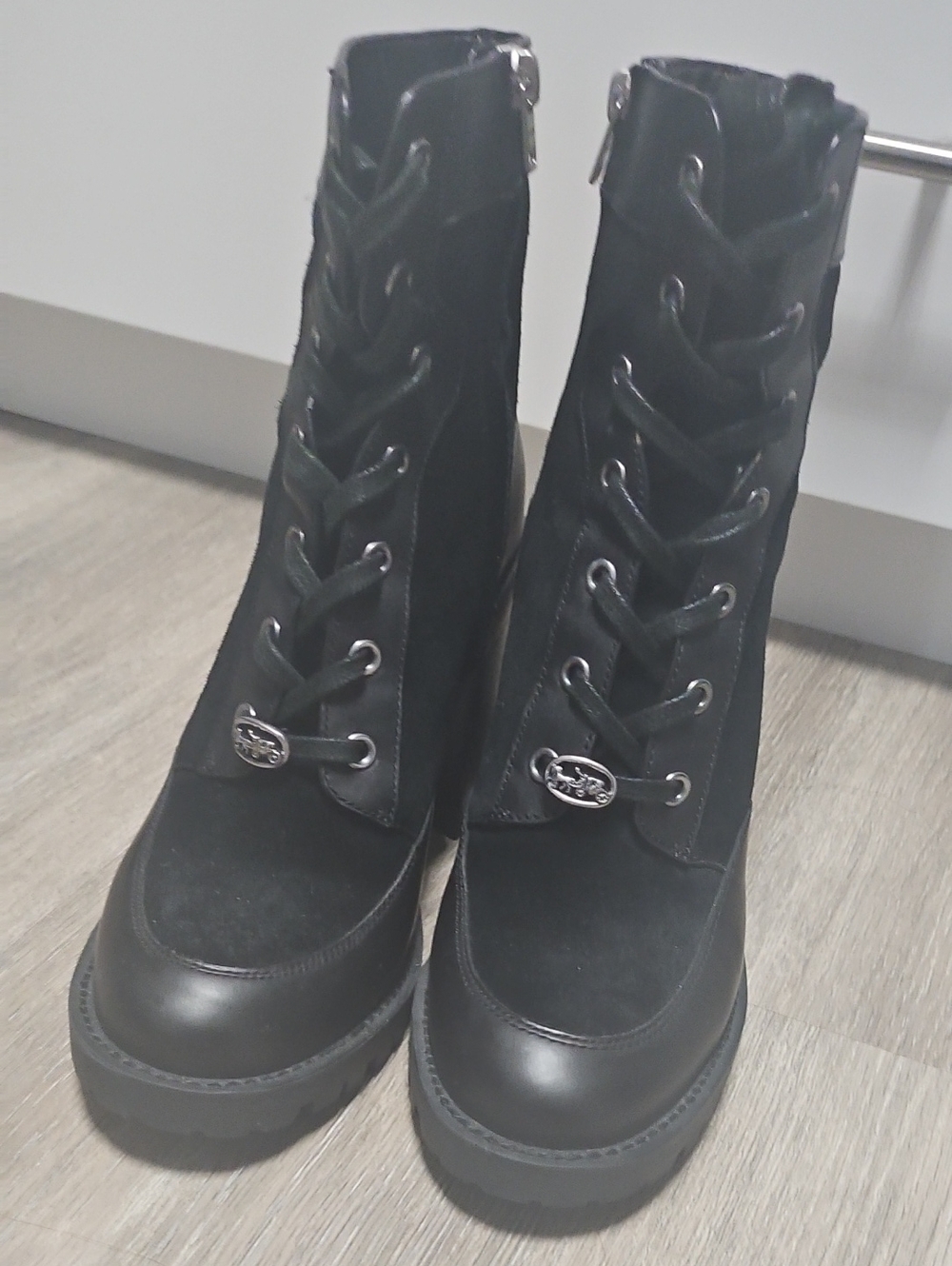 Coach Black Lace-Up Platform Ankle Boots